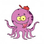 Purple octopuss with red hat smiling, decals stickers