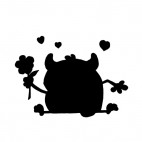 Monster holding flower with hearts around silhouette, decals stickers