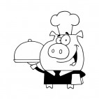 Waiter pig with chef holding plate, decals stickers