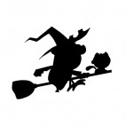 Witch flying on broom with cat silhouette , decals stickers