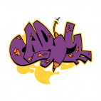 Purple and orange word graffiti, decals stickers