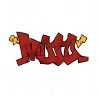 Brown and yellow word graffiti, decals stickers