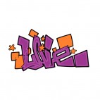 Purple and orange word graffiti, decals stickers