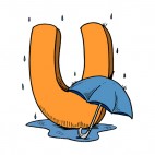 Alphabet orange letter U blue umbrella , decals stickers