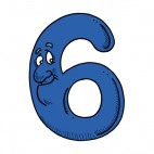 Blue number 6 six smiling, decals stickers