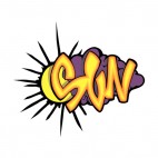 Yellow and purple sun word graffiti , decals stickers