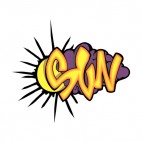 Yellow and purple sun word graffiti , decals stickers