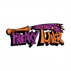 Orange and purple freaky tuner word graffiti, decals stickers