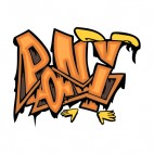 Orange and yellow pony word graffiti, decals stickers