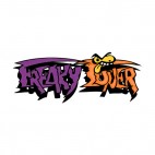 Purple and orange freaky tuner word graffiti, decals stickers