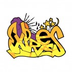 Yellow and purple express word graffiti, decals stickers