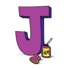 Alphabet purple letter J jam pot with toast with jam, decals stickers