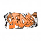 Orange spider word graffiti spider web drawing, decals stickers