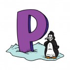 Alphabet purple letter P penguin smiling , decals stickers