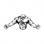 Muscular body with open arms and belt around chest mascot, decals stickers