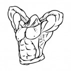 Muscular body posing with arms behind shoulders mascot, decals stickers