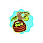 Apples in a basket with one apple having a worm in it, decals stickers