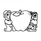 Two bears standing next to an apple, decals stickers
