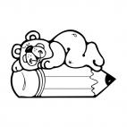 Bear sleeping on a pencil, decals stickers