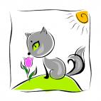 Cat smelling flower, decals stickers