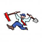 Gardener with rake and shovel, decals stickers