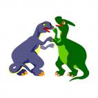 Purple and green dinosaurs fighting, decals stickers
