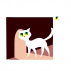 White cat walking trough hole, decals stickers