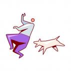 Men chase by dog, decals stickers