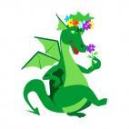 Green dragon smeling flower, decals stickers