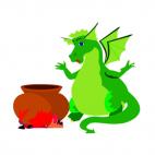 Green dragon with boiling pot, decals stickers