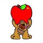 Bear holding big red apple, decals stickers