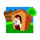 Puppy in dog house, decals stickers
