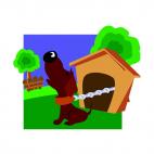Dog attach to dog house calling at night, decals stickers