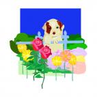 Dog with flower garden, decals stickers