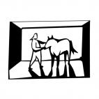 Men grooming horse, decals stickers
