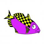 Purple and yellow checkered fish, decals stickers