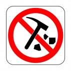 No rock climbing hammer allowed sign, decals stickers