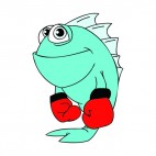 Blue fish with boxing gloves , decals stickers