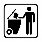 Throwing waste in garbage bin sign, decals stickers