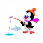 Penguin ice fishing, decals stickers