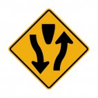 Road split ahead warning sign, decals stickers