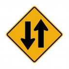 Two way traffic warning sign, decals stickers