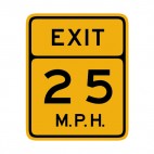 Exit 25 MPH speed limit warning sign, decals stickers
