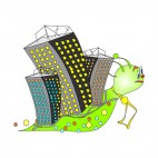 Snail with buildings on his back, decals stickers