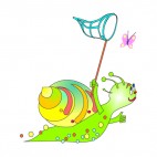 Snail trying to catch butterfly, decals stickers