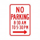 No parking to the right at certain hours sign, decals stickers