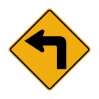 Sharp left turn warning sign, decals stickers