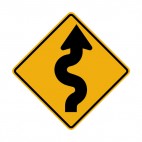 Right winding road warning sign, decals stickers