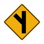 3 way intersection left side warning sign, decals stickers