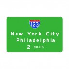 Interstate 123 distance to New York & Philadelphia sign, decals stickers